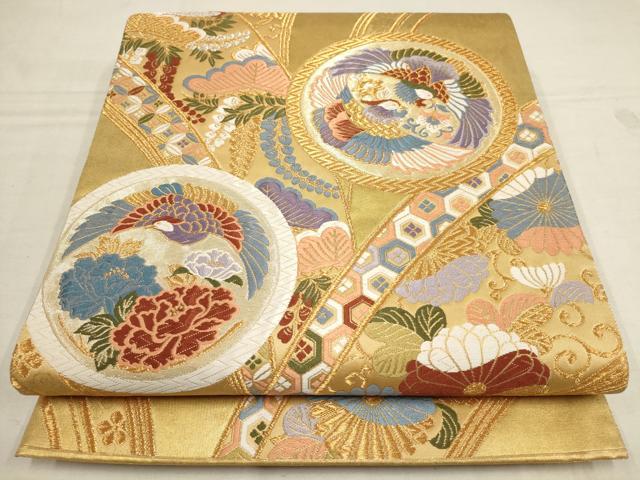 平和屋着物▼六通柄袋帯　唐織　花鳥丸文　金銀糸　正絹　逸品　AAAZ4167wj
