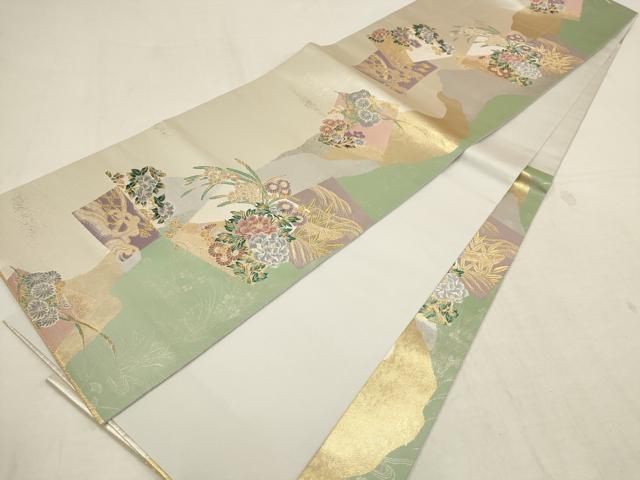 平和屋着物▼六通柄袋帯　巧琳彩宴　色紙草花文　金銀糸　引箔　正絹　逸品　AAAZ4233wj