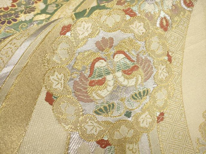 平和屋着物▼六通柄袋帯　花鳥唐草文　金糸　正絹　逸品　AAAZ4316wj
