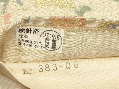 平和屋着物▼六通柄袋帯　切嵌花唐草文　金糸　正絹　逸品　AAAZ4318wj