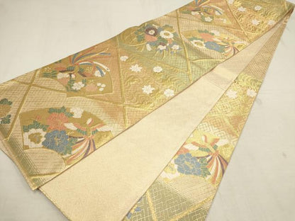 平和屋着物▼佐賀錦　六通柄袋帯　唐織　地紙花鳥文　金糸　正絹　逸品　AAAZ4324wj