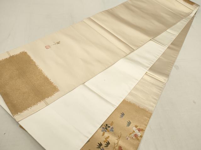 平和屋着物▼太鼓柄袋帯　作家物　松竹梅　風景花鳥文　金糸　正絹　逸品　AAAZ4389wj