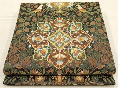 平和屋着物●六通柄袋帯　輪奈織　吉祥花鳥文　黒地　金銀糸　正絹　逸品　AAAZ4433wj