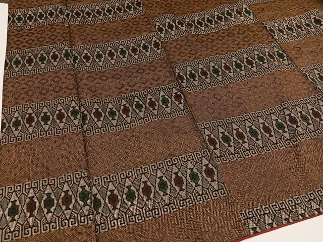 平和屋着物●本場大島紬　一元7マルキ　幾何学文様　正絹　逸品　AAAZ4490ph