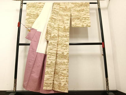 平和屋着物●本場染大島紬　風景文　正絹　逸品　AAAZ4522ph