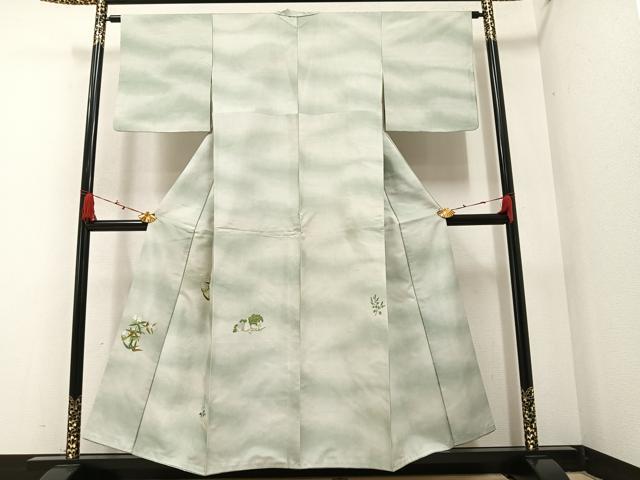 平和屋着物●訪問着 紬地 刺繍 草花文 正絹 逸品 AAAZ4546ph