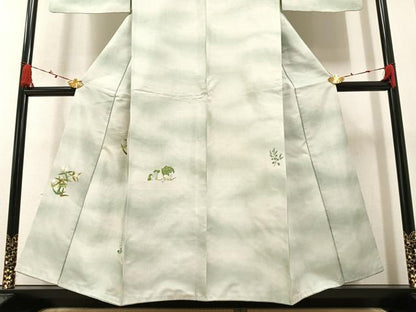 平和屋着物●訪問着 紬地 刺繍 草花文 正絹 逸品 AAAZ4546ph