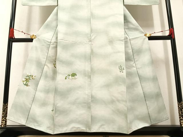 平和屋着物●訪問着 紬地 刺繍 草花文 正絹 逸品 AAAZ4546ph
