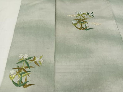 平和屋着物●訪問着 紬地 刺繍 草花文 正絹 逸品 AAAZ4546ph