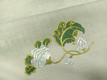 平和屋着物●訪問着 紬地 刺繍 草花文 正絹 逸品 AAAZ4546ph
