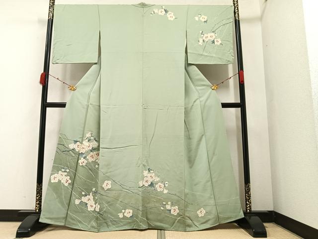 平和屋着物●訪問着 友禅 作家物 駒刺繍 枝花文 暈し染め 金彩 正絹 逸品 AAAZ4560ph