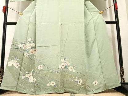 平和屋着物●訪問着 友禅 作家物 駒刺繍 枝花文 暈し染め 金彩 正絹 逸品 AAAZ4560ph
