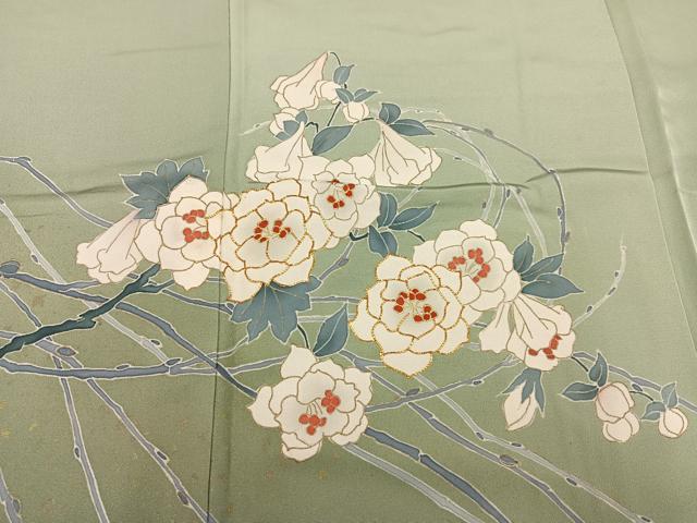平和屋着物●訪問着 友禅 作家物 駒刺繍 枝花文 暈し染め 金彩 正絹 逸品 AAAZ4560ph