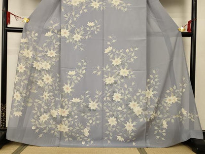 平和屋着物＊夏物　訪問着　絽　手描き　草花文　正絹　逸品　AAAZ4641jd