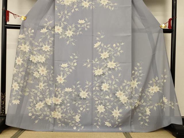 平和屋着物＊夏物　訪問着　絽　手描き　草花文　正絹　逸品　AAAZ4641jd
