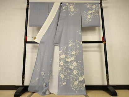 平和屋着物＊夏物　訪問着　絽　手描き　草花文　正絹　逸品　AAAZ4641jd