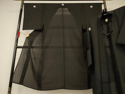平和屋着物＊夏物 男性 黒紋付き 羽織セット 絽 正絹 逸品 AAAZ4720jd