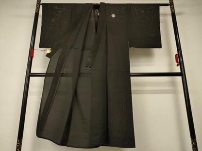 平和屋着物＊夏物 男性 黒紋付き 羽織セット 絽 正絹 逸品 AAAZ4720jd