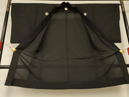平和屋着物＊夏物 男性 黒紋付き 羽織セット 絽 正絹 逸品 AAAZ4720jd