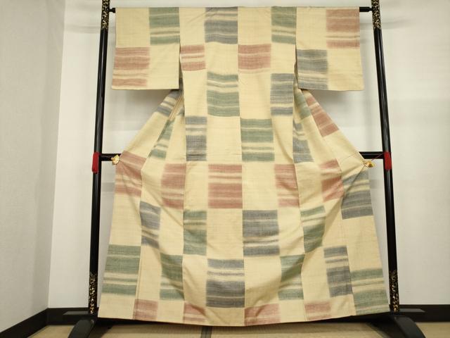 平和屋着物●上質な紬 市松文 正絹 逸品 AAAZ4781ck