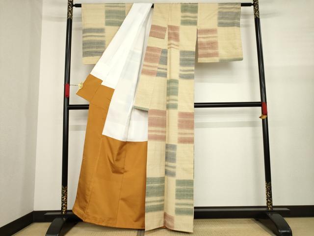 平和屋着物●上質な紬 市松文 正絹 逸品 AAAZ4781ck