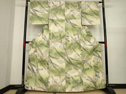 平和屋着物●上質な小紋　紬地　篭目文　木版染め　暈し染め　正絹　逸品　AAAZ4789ck
