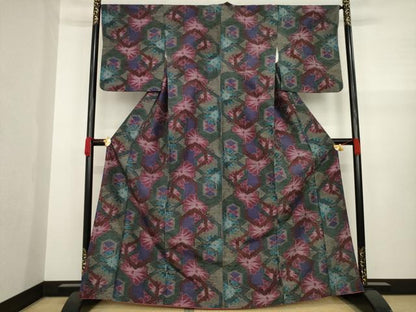 平和屋着物●上質な紬 亀甲花文 正絹 逸品 AAAZ4792ck