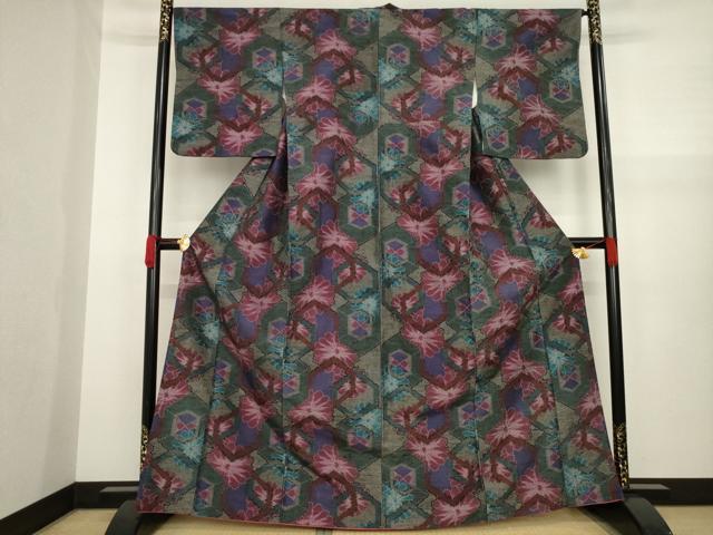 平和屋着物●上質な紬 亀甲花文 正絹 逸品 AAAZ4792ck