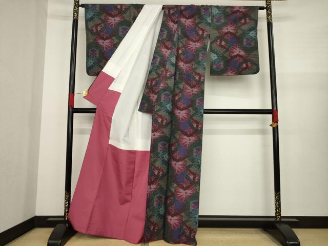 平和屋着物●上質な紬 亀甲花文 正絹 逸品 AAAZ4792ck