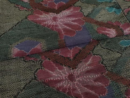 平和屋着物●上質な紬 亀甲花文 正絹 逸品 AAAZ4792ck