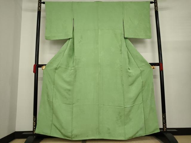 平和屋着物●上質な色無地　葉尽くし地紋　柳茶色　正絹　逸品　AAAZ4793ck