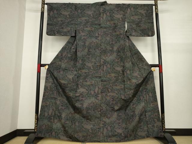 平和屋着物●上質な紬 樹林風景文 正絹 逸品 AAAZ4795ck