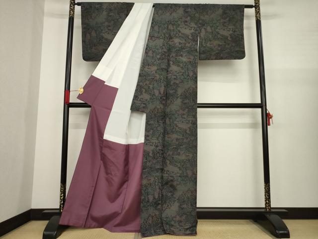 平和屋着物●上質な紬 樹林風景文 正絹 逸品 AAAZ4795ck