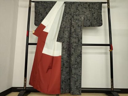 平和屋着物●本場大島紬 一元絣 亀甲花籬文 黒地 正絹 逸品 AAAZ4805ck