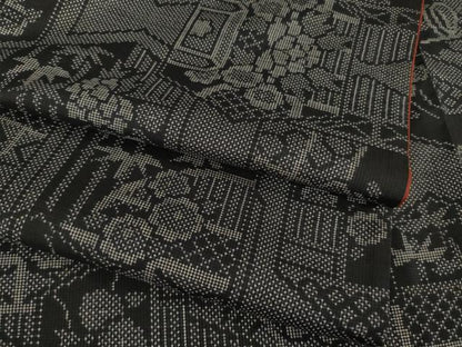 平和屋着物●本場大島紬 一元絣 亀甲花籬文 黒地 正絹 逸品 AAAZ4805ck
