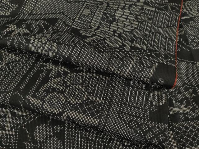平和屋着物●本場大島紬 一元絣 亀甲花籬文 黒地 正絹 逸品 AAAZ4805ck