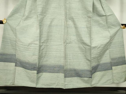 平和屋着物●紅花紬 米沢 訪問着 横段文 背抜き仕立て 正絹 逸品 AAAZ4815ck