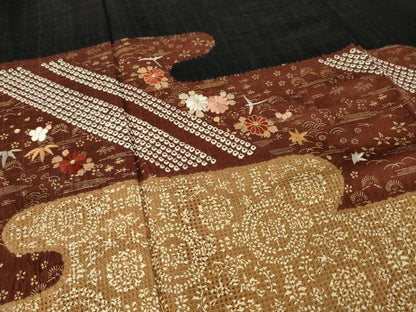 平和屋着物●訪問着 絞り 中国三大刺繍 汕頭刺繍 スワトウ刺繍 エ霞取り吉祥花文 黒地 金彩 正絹 逸品 AAAZ4820ck