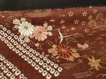 平和屋着物●訪問着 絞り 中国三大刺繍 汕頭刺繍 スワトウ刺繍 エ霞取り吉祥花文 黒地 金彩 正絹 逸品 AAAZ4820ck