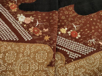 平和屋着物●訪問着 絞り 中国三大刺繍 汕頭刺繍 スワトウ刺繍 エ霞取り吉祥花文 黒地 金彩 正絹 逸品 AAAZ4820ck