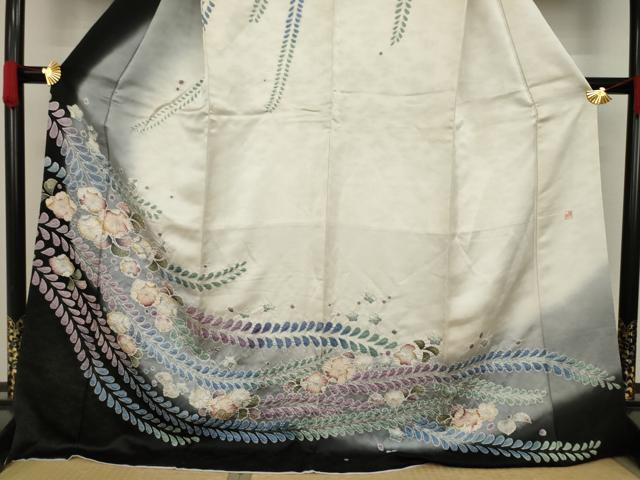 平和屋着物●訪問着　作家物　辻が花　絞り　舞花文　暈し染め　銀通し地　ロング丈　正絹　逸品　AAAZ4830ck