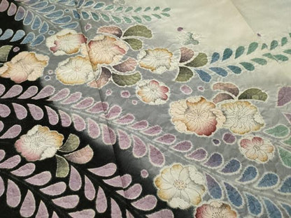 平和屋着物●訪問着　作家物　辻が花　絞り　舞花文　暈し染め　銀通し地　ロング丈　正絹　逸品　AAAZ4830ck