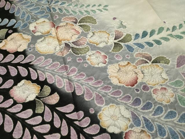 平和屋着物●訪問着　作家物　辻が花　絞り　舞花文　暈し染め　銀通し地　ロング丈　正絹　逸品　AAAZ4830ck