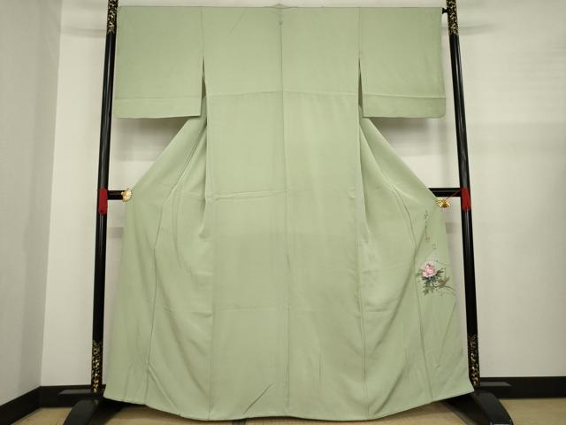 平和屋着物●二代目清次郎 手描き 色無地 柳鼠色 正絹 逸品 AAAZ4842ck