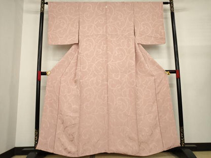 平和屋着物●上質な色無地 唐草地紋 宍色 正絹 逸品 AAAZ4843ck