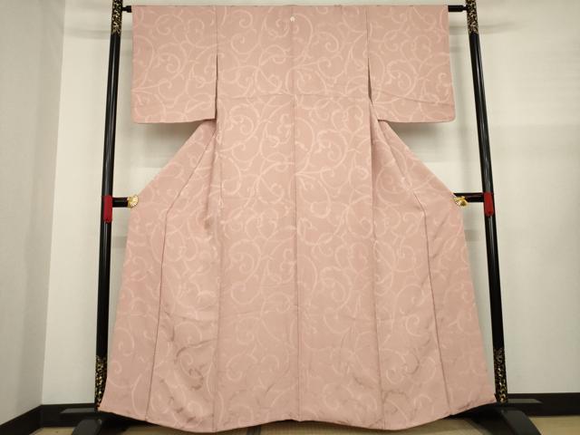 平和屋着物●上質な色無地 唐草地紋 宍色 正絹 逸品 AAAZ4843ck