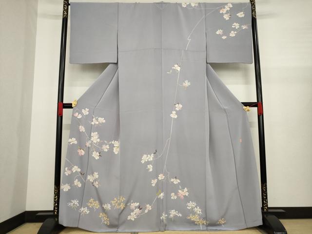 平和屋着物●本加賀友禅作家　茶谷孝志　訪問着　枝花文　正絹　逸品　AAAZ4869ck