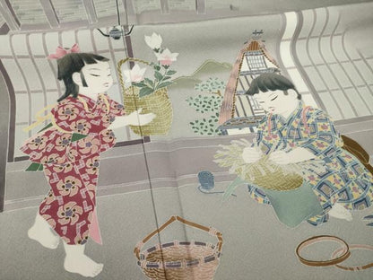 平和屋着物●豪華色留袖　友禅　童子　暈し染め　正絹　逸品　AAAZ4875ck