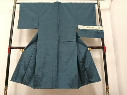 平和屋着物●男性　西陣　山椒織　むすび結城　鉄納戸色　反端付き　正絹　逸品　未使用　AAAZ4881ph