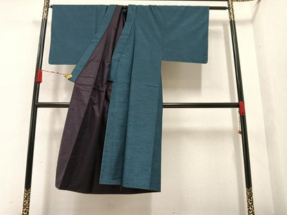 平和屋着物●男性　西陣　山椒織　むすび結城　鉄納戸色　反端付き　正絹　逸品　未使用　AAAZ4881ph